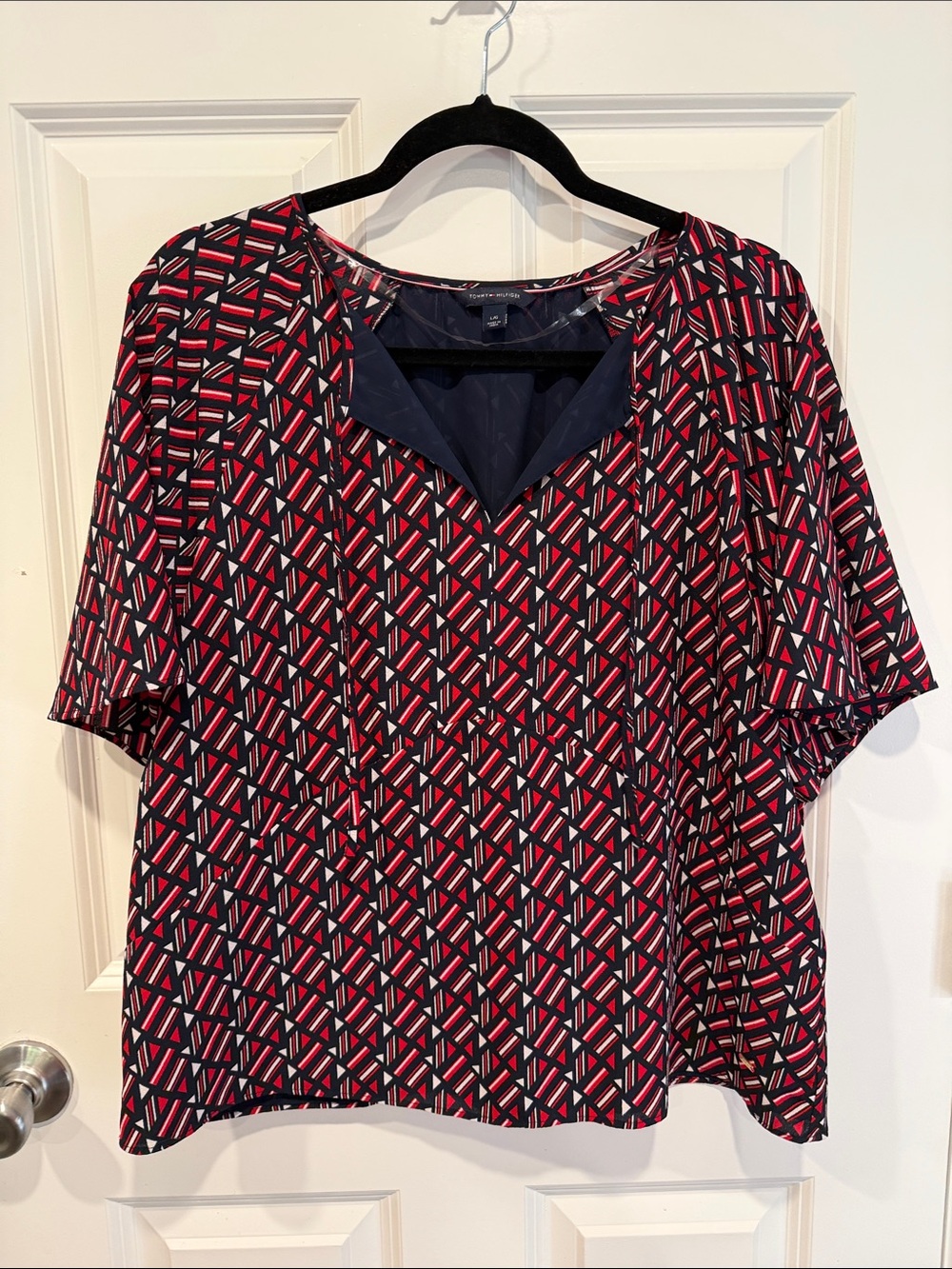 Tommy Hilfiger Navy, Red & White Geometric V-Notch Tunic